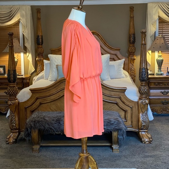 PARKER Coral Silk Gathered Plunge Dress Size - Picture 10 of 13